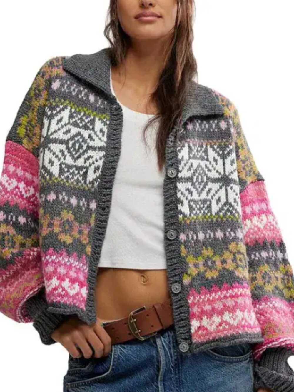 Free People Snowdrift Cardigan Frozen Flower Combo, Relaxed Fit, Size Small